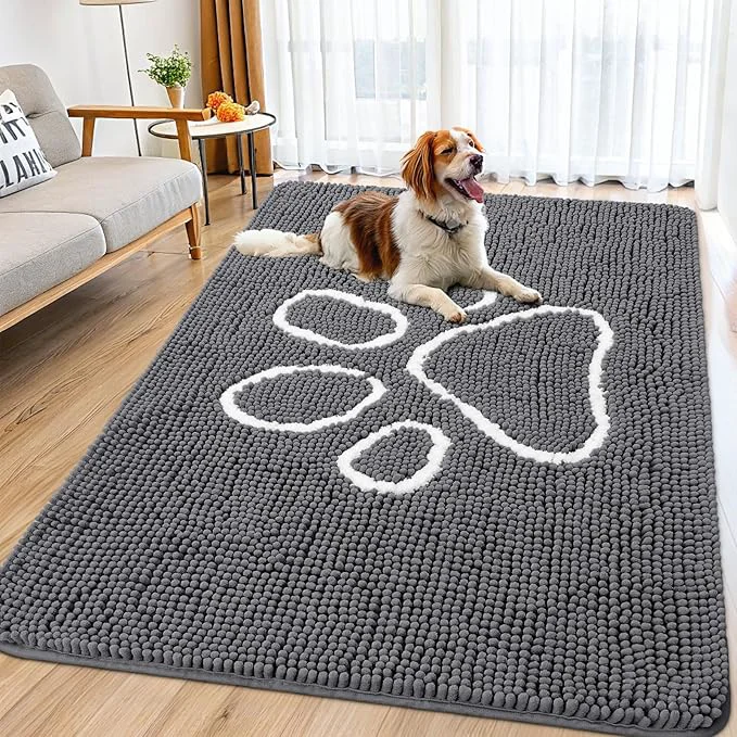 Reliable Smiry Dog Door Mat for Muddy Paws Absorbent Dirt Trapper Non Slip Quick Dry Washable Chenille Mat for Mud Dogs Entry Rug for Indoor and Outdoor 70x35 Inches Dark Grey and White About ThisOverview High-Grade