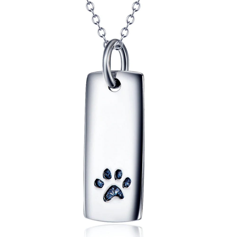 Safe Ladies Glossy Square Dog Paw Print Tag Necklace Effective