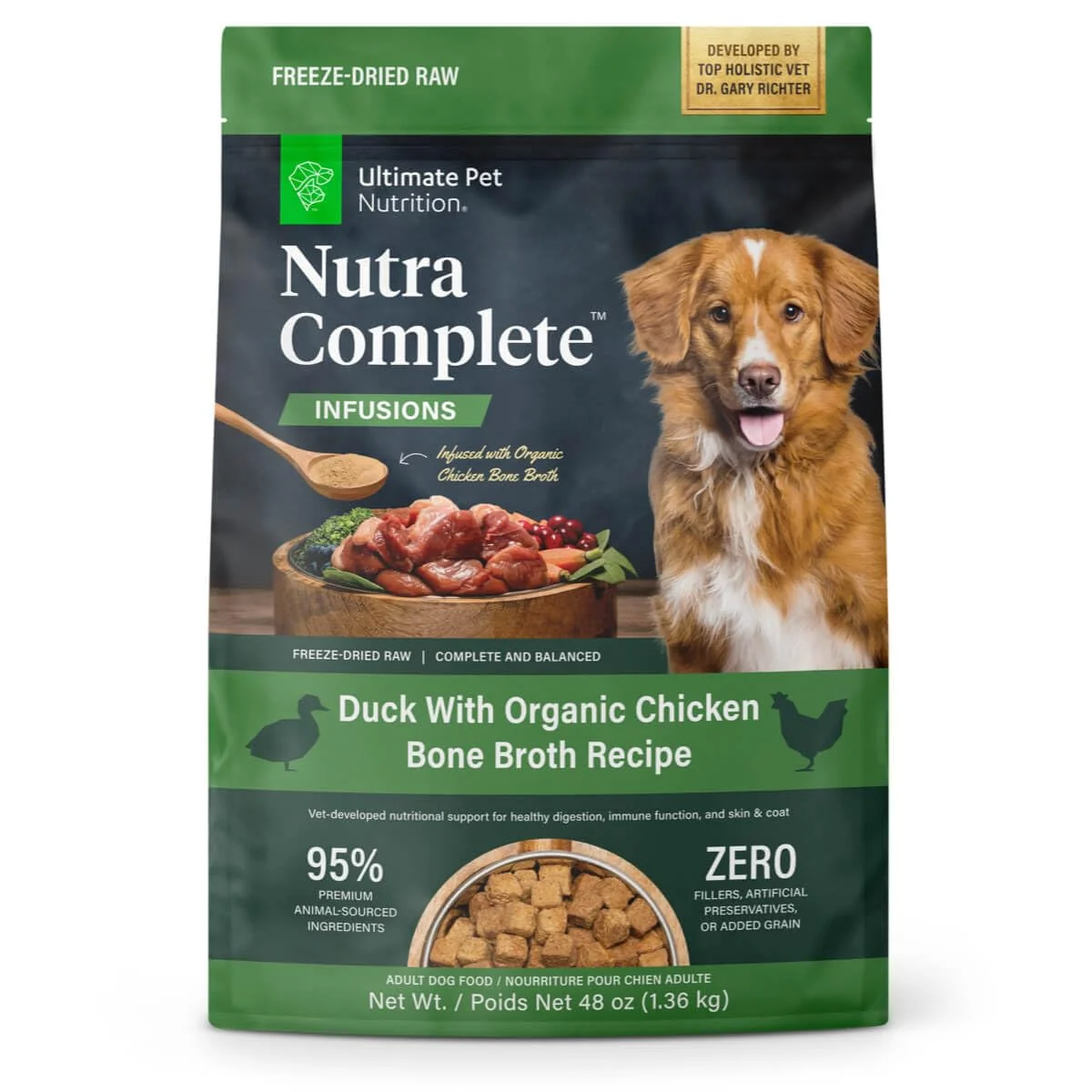 Trendy PET NUTRITION Nutra Complete Bone Broth Infusions Duck ze Dried Raw Dog Food Vet Formulated with Antioxidants Prebiotics 3 lb Next-Generation