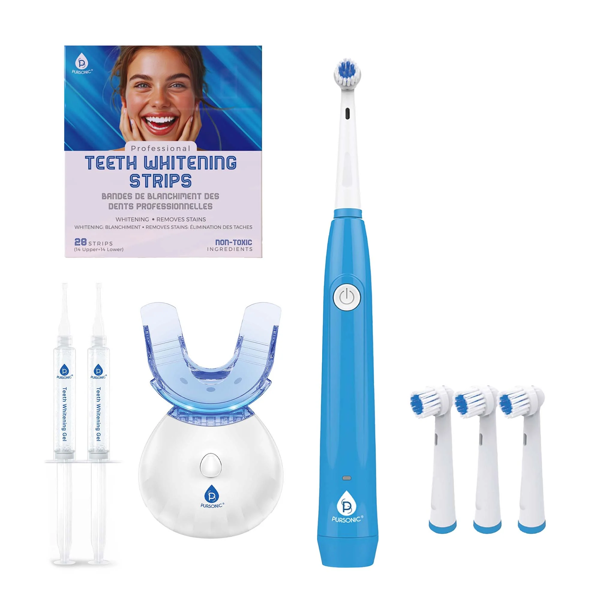 Superior Pursonic Teeth Whitening Oral Care Bundle – LED Whitening Kit Whitening Strips USB Electric Toothbrush Solid