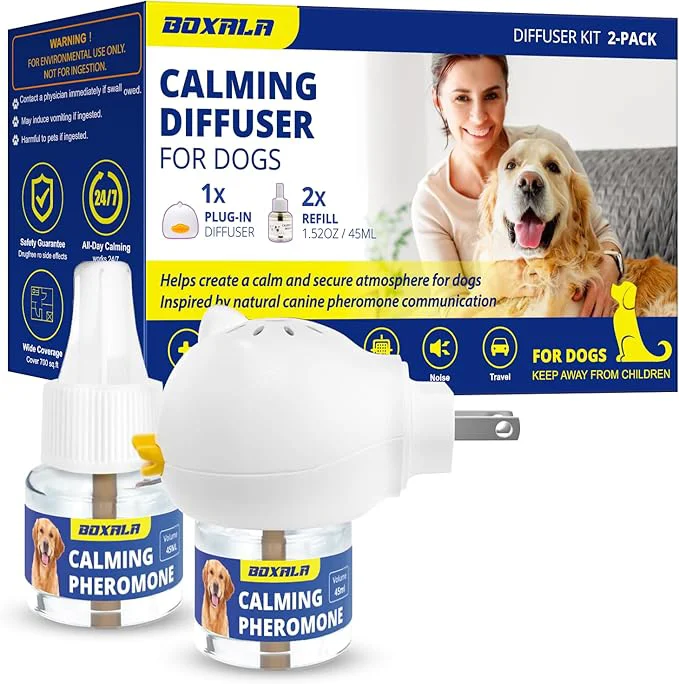 Powerful Dog Pheromones Calming Diffuser Dog Calming Diffuser - Advanced Kit Appeasing Pheromone Diffuser for Dogs - Anxiety Relief for Dogs - Reduce Barking Aggression Fighting Stress - 2 Pack 45ml RefillAbout This Smooth
