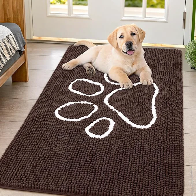 Casual Smiry Dog Door Mat for Muddy Paws Absorbent Dirt Trapper Non Slip Quick Dry Washable Chenille Mat for Mud Dogs Entry Rug for Indoor and Outdoor 54x32 Inches Brown and White About ThisOverview Breathable