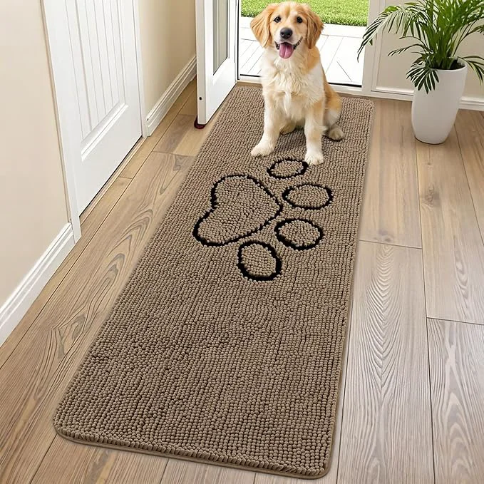 Exceptional Smiry Dog Door Mat for Muddy Paws Absorbent Dirt Trapper Non Slip Quick Dry Washable Chenille Mat for Mud Dogs Entry Rug for Indoor and Outdoor 70x24 Inches Camel and Black About ThisOverview Fine Crafted