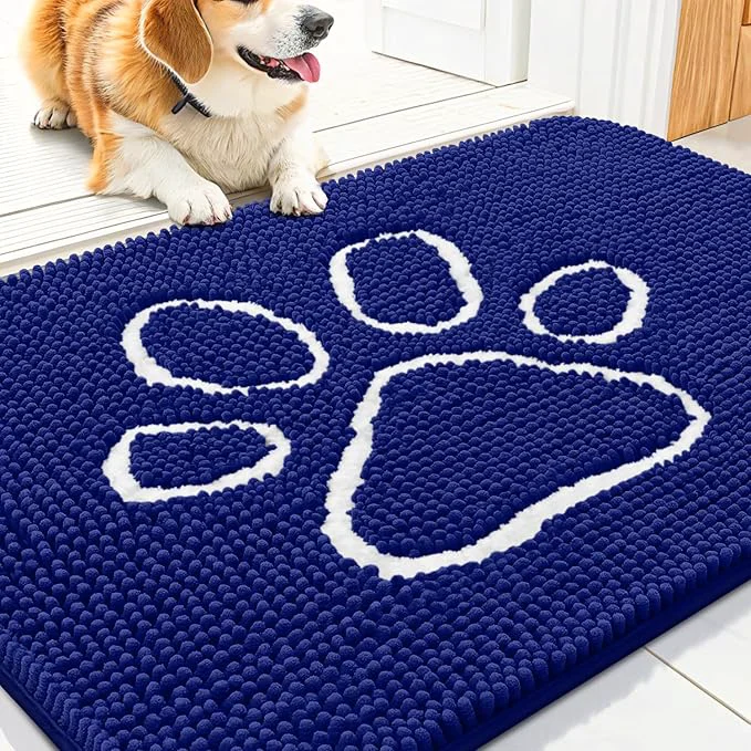 Specialty Smiry Dog Door Mat for Muddy Paws Absorbent Dirt Trapper Non Slip Quick Dry Washable Chenille Mat for Mud Dogs Entry Rug for Indoor and Outdoor 30x20 Inches Navy Blue and White About ThisOverview Professional