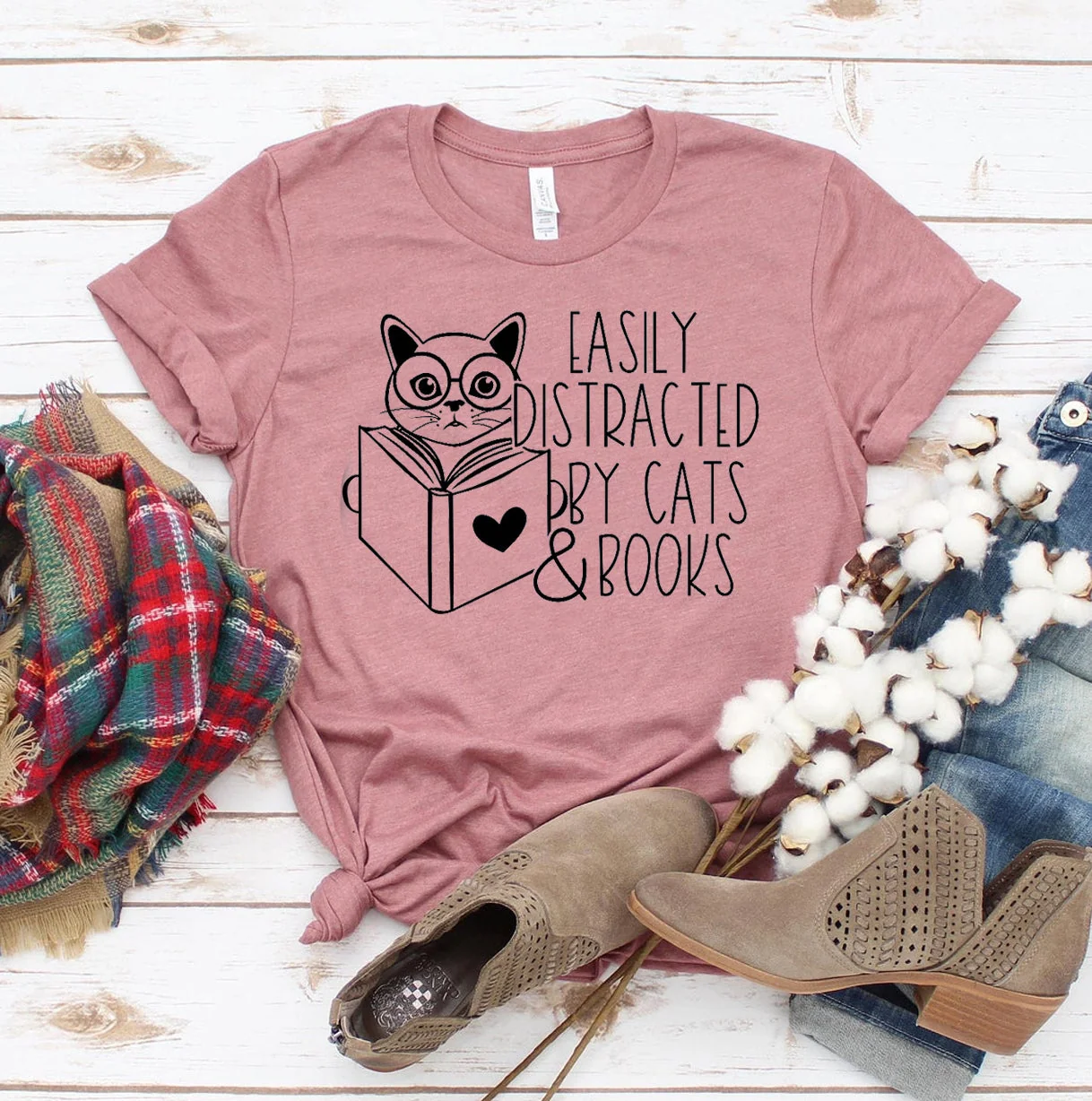 Efficient Easily Distracted By Cats Books T-Shirt Powerful