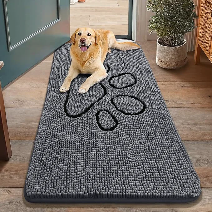 Superior Smiry Dog Door Mat for Muddy Paws Absorbent Dirt Trapper Non Slip Quick Dry Washable Chenille Mat for Mud Dogs Entry Rug for Indoor and Outdoor 48x30 Inches Dark Grey and Black About ThisOverview Powerful