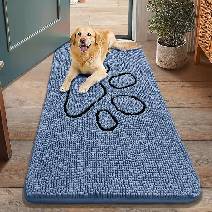 Casual Smiry Dog Door Mat for Muddy Paws Absorbent Dirt Trapper Non Slip Quick Dry Washable Chenille Mat for Mud Dogs Entry Rug for Indoor and Outdoor 48x30 Inches Airy Blue and Black About ThisOverview Official