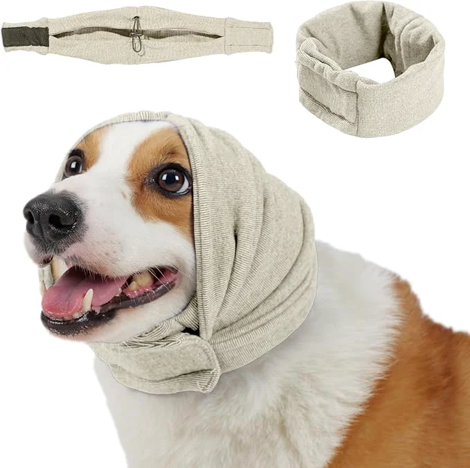 Certified Dog Calming Hoodie No Shake Ear Wraps for Dogs Adjustable Dog Ear Muffs for Noise Protection Ear Wrap Head Cover for Anxiety Relief Hematoma Pearl White L Head Circle 17.7 -23.6 About ThisOverview Breathable