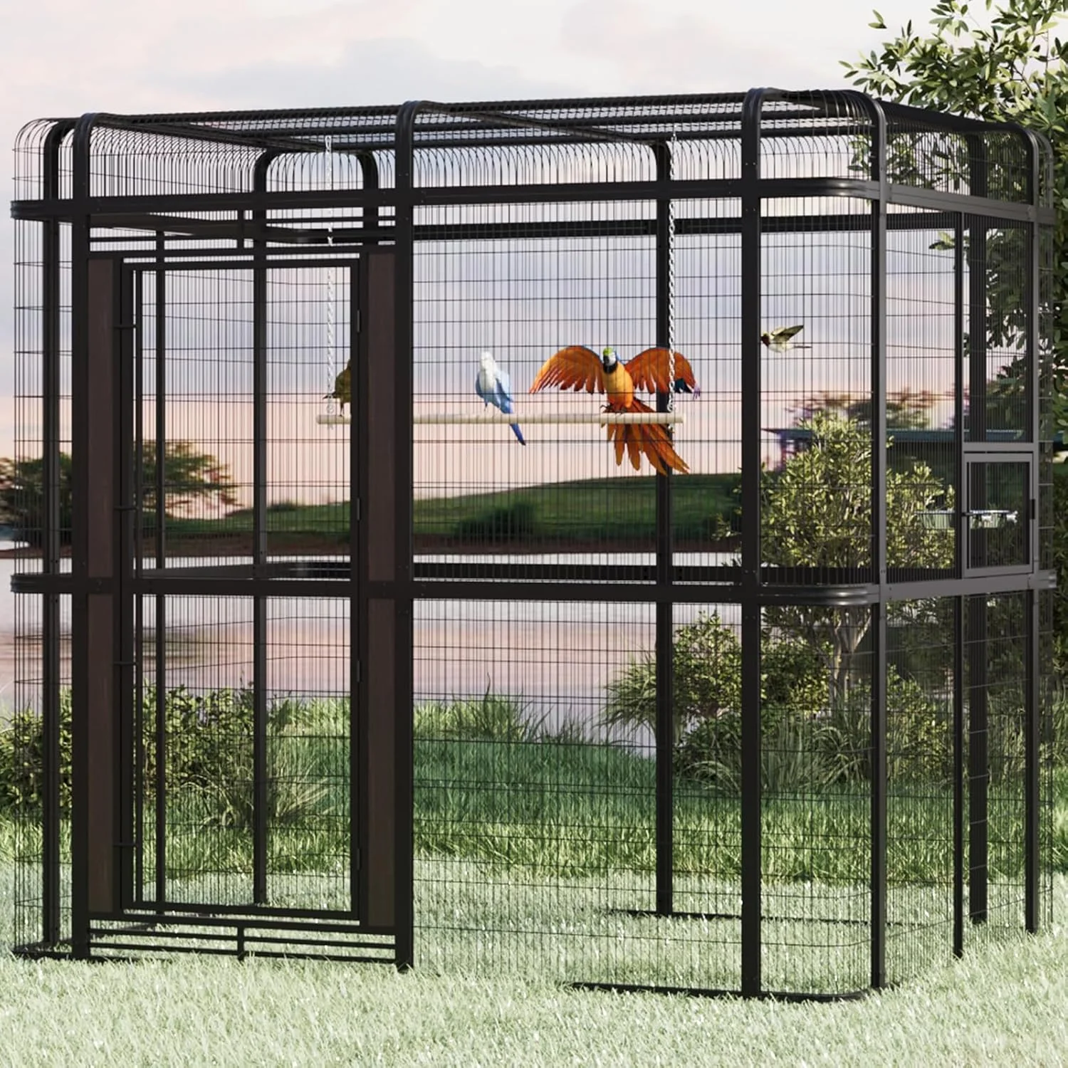 Dependable Large Bird Cage for Parakeets Outdoor Bird Aviary Parrot Cage with Perch Walk-in Heavy Duty Birdcage for Macaws Canaries Parrots Budgie Lovebirds Black Flexible