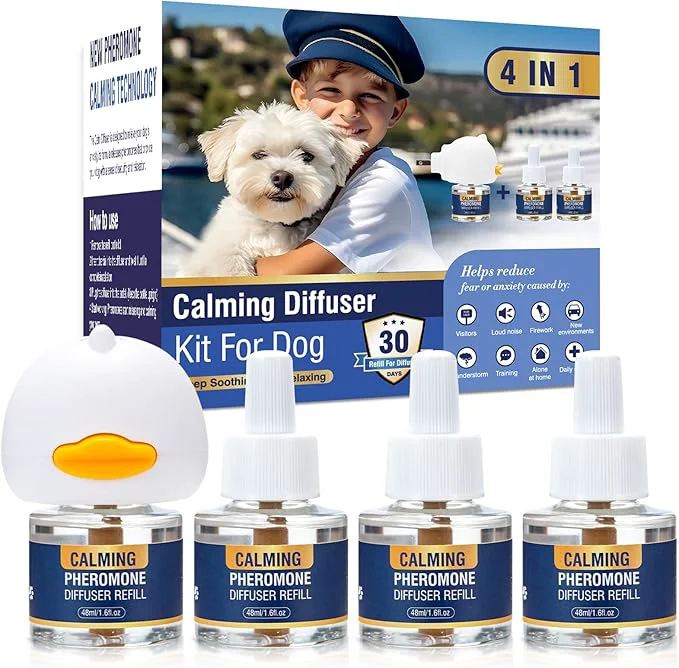 Contemporary Dog Pheromone Calming Diffuser 4 In 1 Appeasing Pet Pheromones Diffuser to Calm Kit Plug in 3 Pack 48ml Refill for Anxiety Relief Reduce Barking Aggression Fighting Stress 90 Day Supply Tasteless About This Luxury