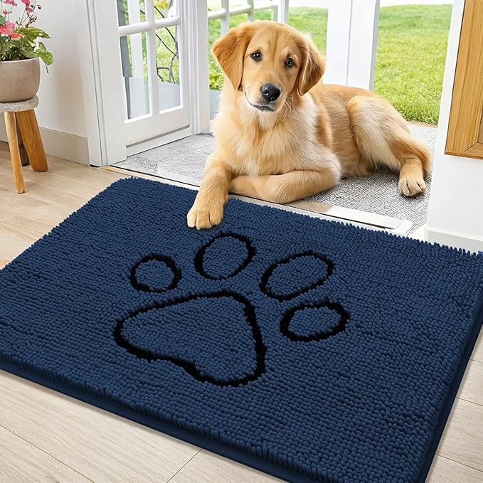 User-Friendly Smiry Dog Door Mat for Muddy Paws Absorbent Dirt Trapper Non Slip Quick Dry Washable Chenille Mat for Mud Dogs Entry Rug for Indoor and Outdoor 36x24 Inches Dark Blue and Black About ThisOverview Green