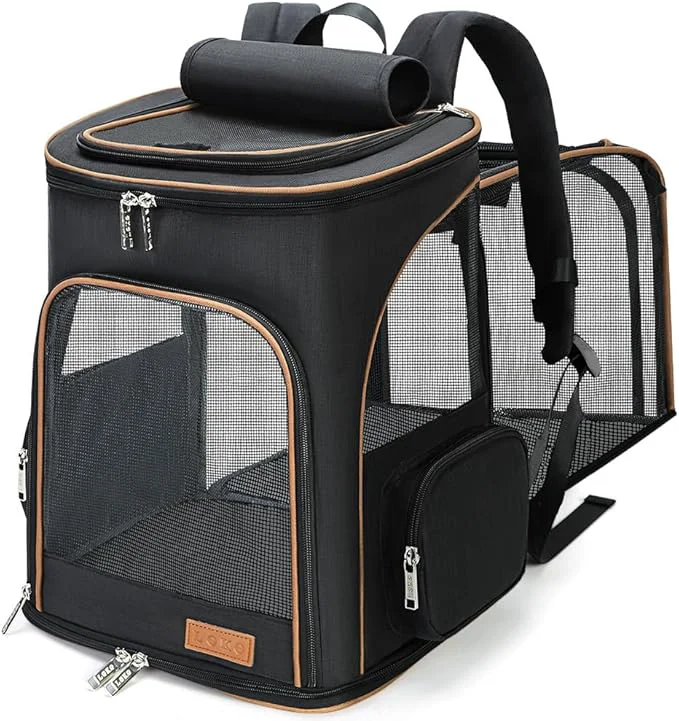 Artisan Lekereise Black Cat Backpack for Large Cats and Dogs Up to 20-25 Lbs Expandable Organic
