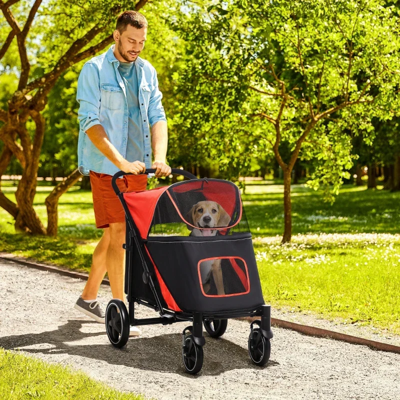 Pure One-Click Foldable Stroller for Large Medium Small Dogs Pet Cats with Storage Top-Quality