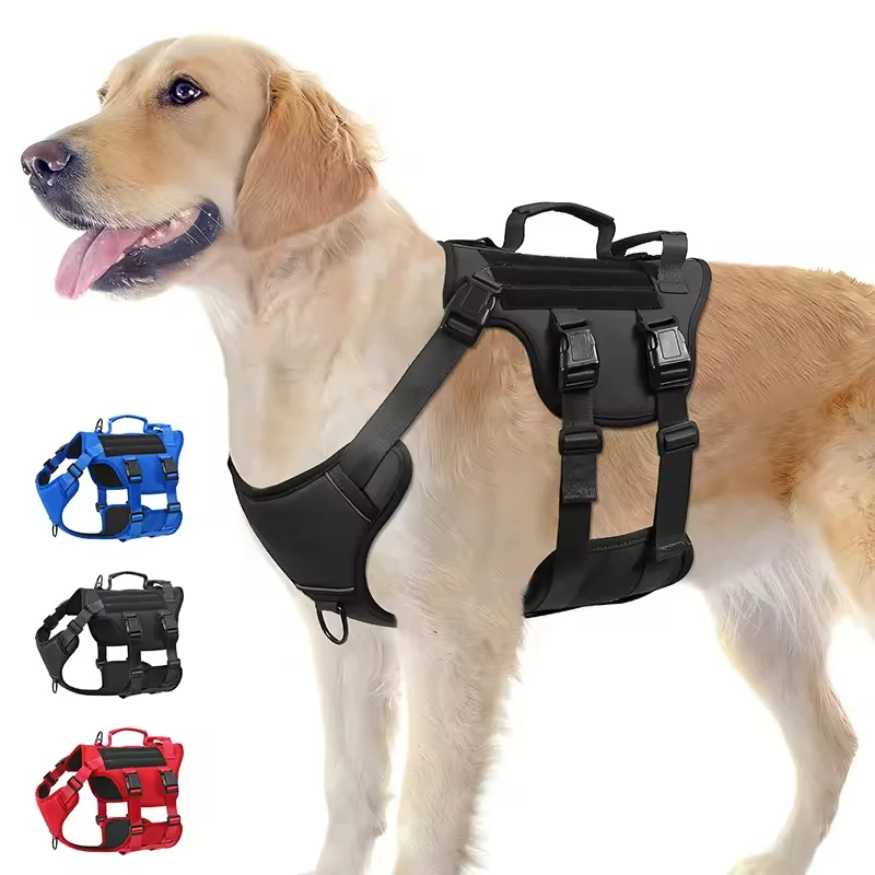 Modern Heat-resistant Durable Nylon Tactical Service Dog Harness Adjustable No-pull Reflective Vest With Dual Handles For Large Dogs Carefully Designed