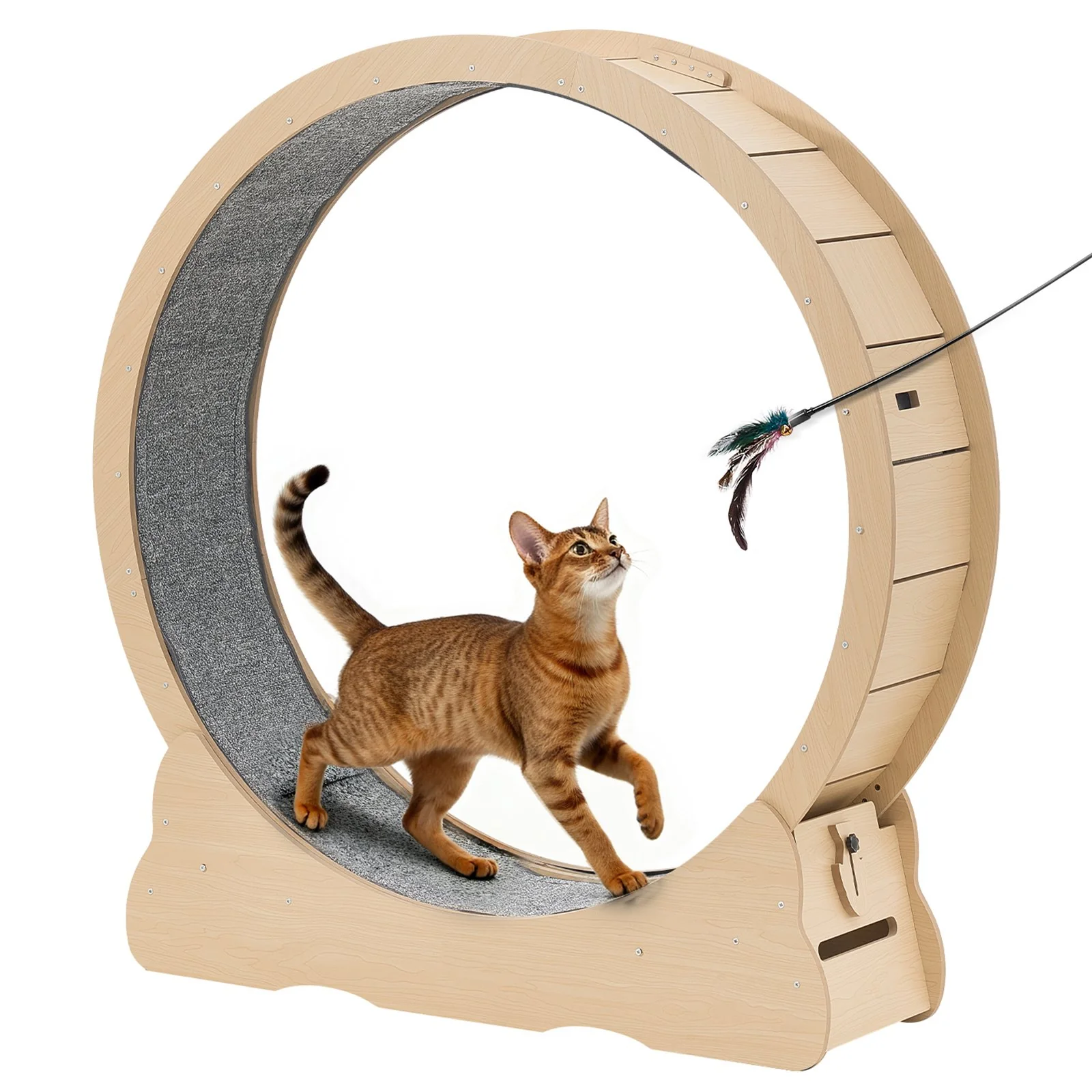 Traditional Cat Exercise Wheel 48 In Wooden Cat Running Wheel For Indoor Cats Up To 28 Lbs Selected