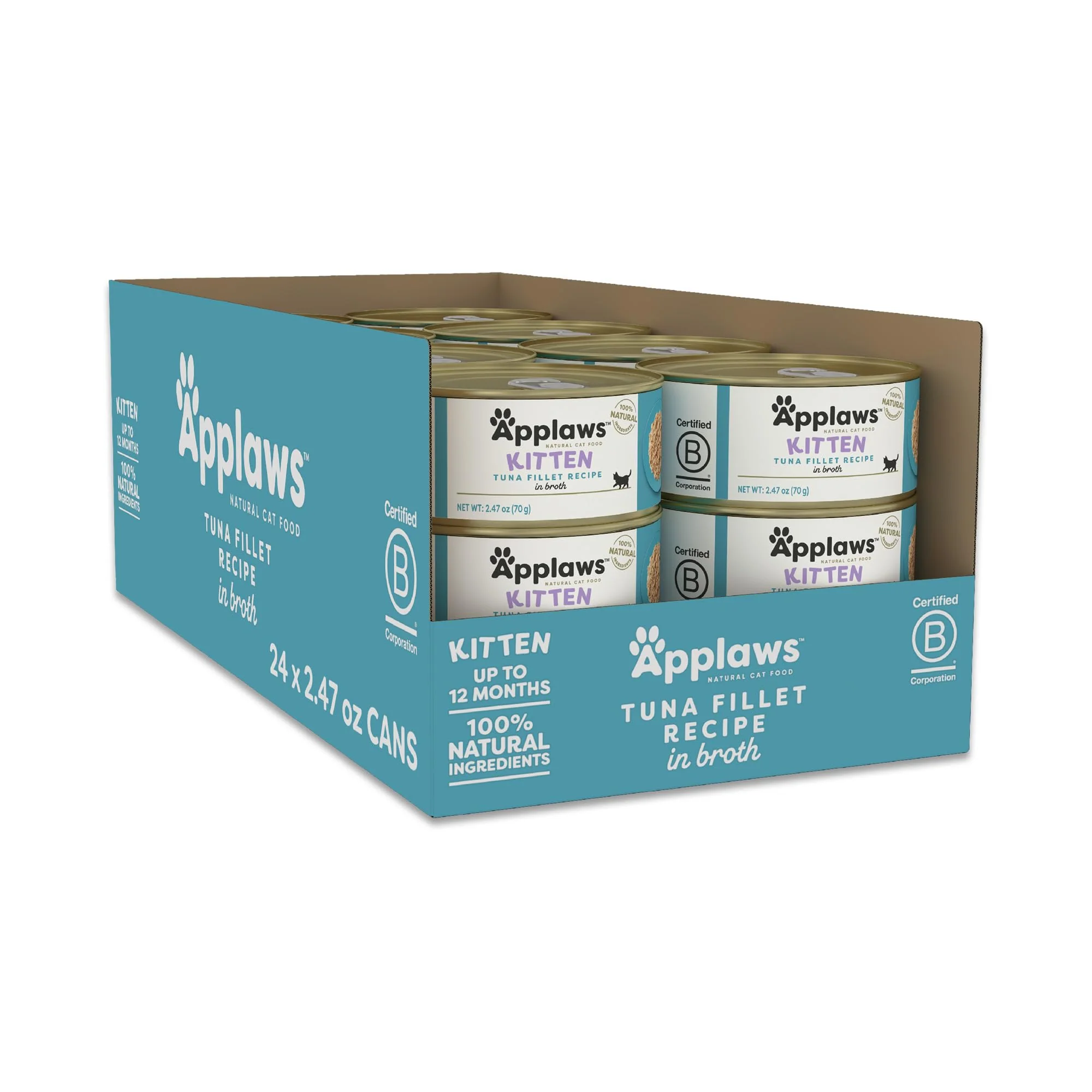 High-Performance Applaws Natural Wet Kitten Food in Broth – Tuna Fillet Limited Ingredients 24 x 2.47oz Cans Traditional