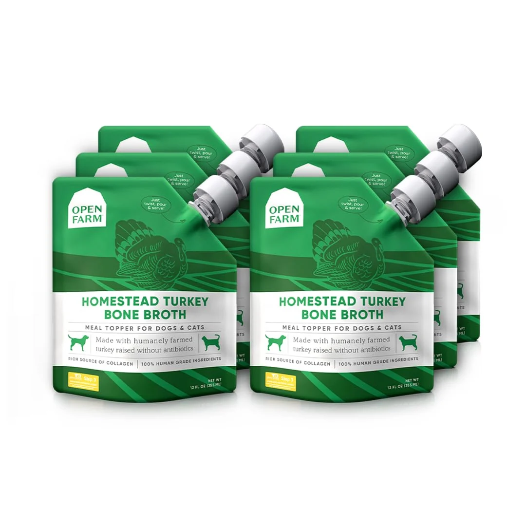 Sophisticated Open Farm Bone Broth – Food Topper for Dogs Cats Ethically Sourced 72oz 6 Pack Homestead Turkey Selected
