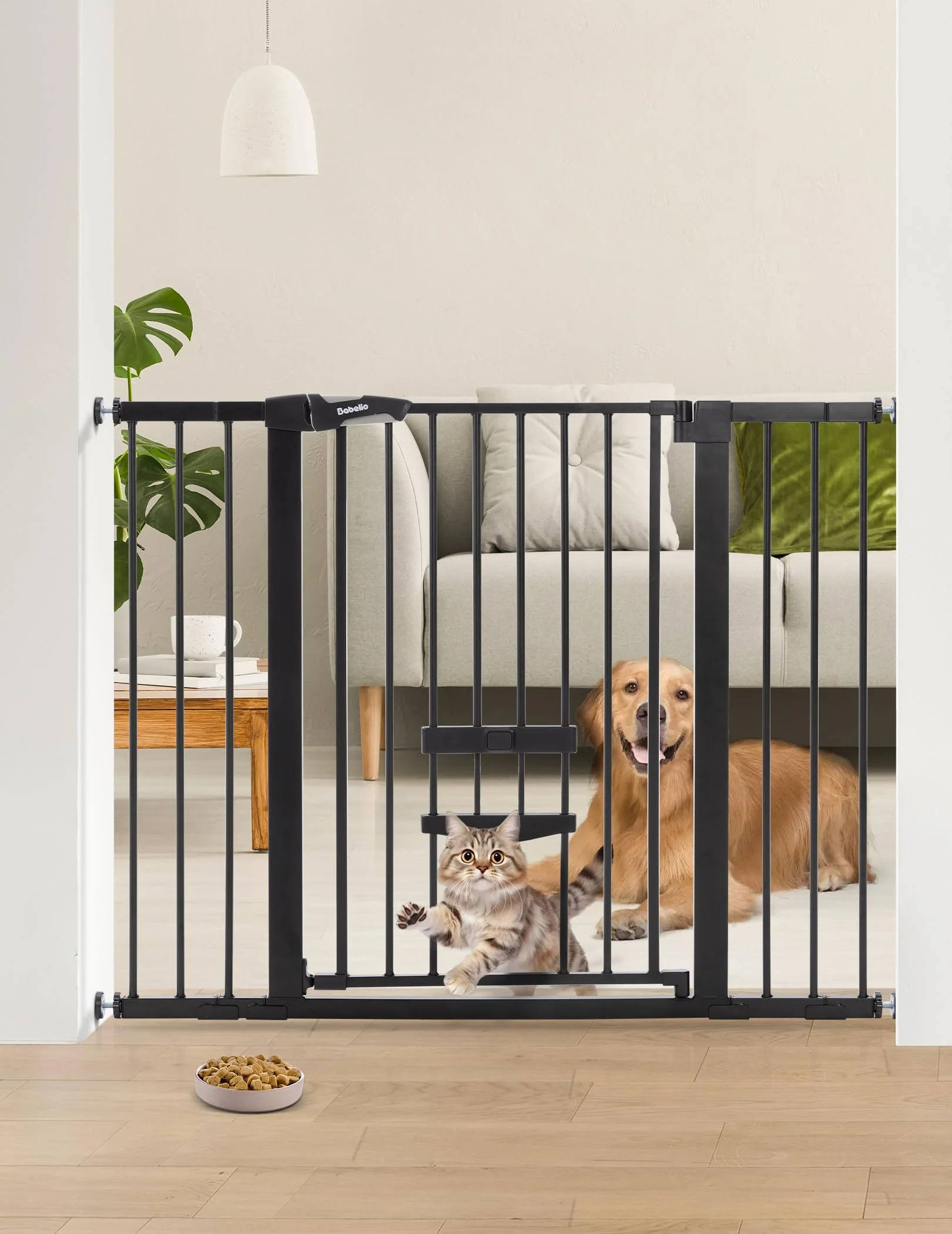 Breathable BABELIO 36-Inch Extra Tall Baby Gate with Cat Door — Auto-Close Pet Gate for Stairs Doorways Black World-Class