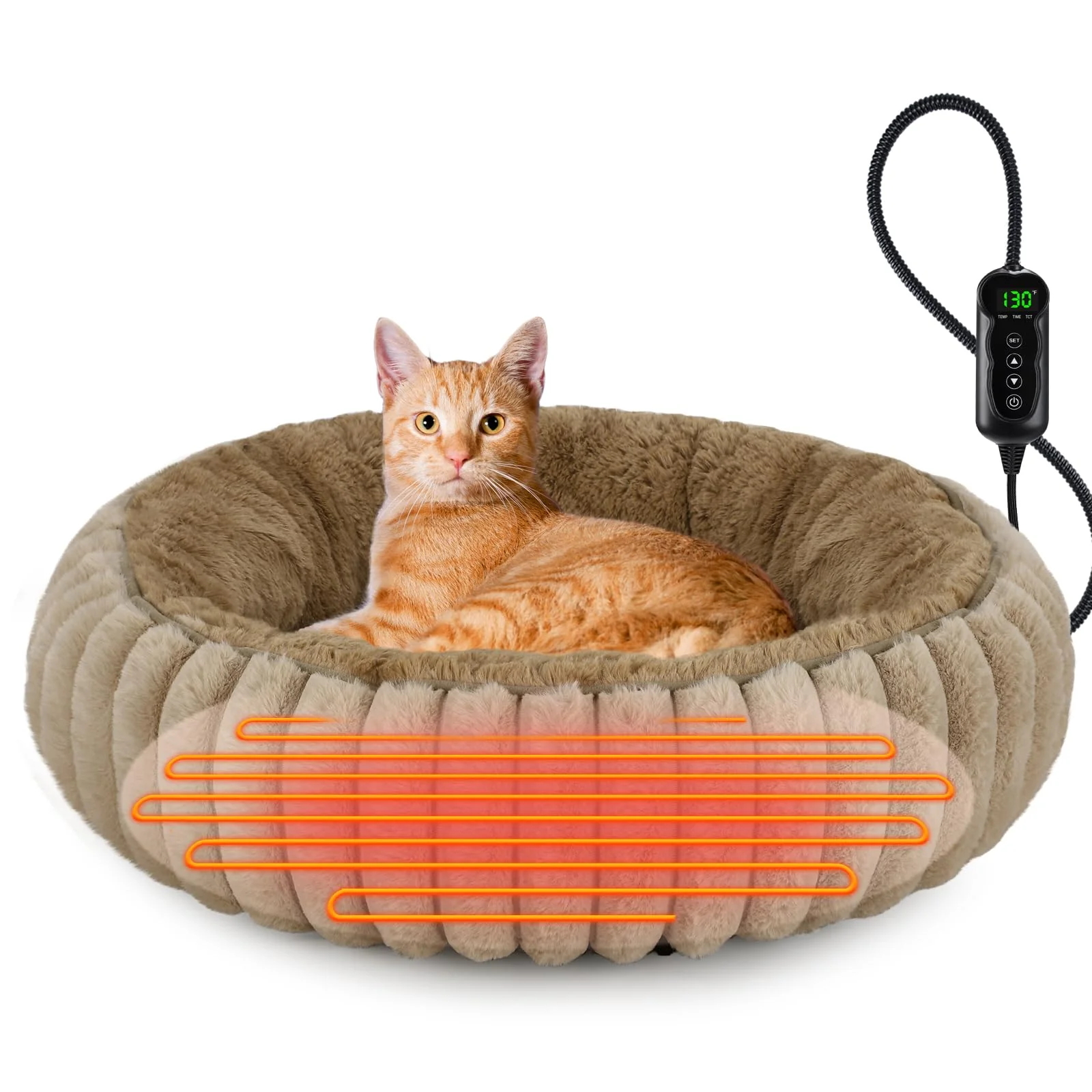 Breathable INVENHO 20-inch Cozy Donut Heated Cat Bed with Timer Temperature Control Indoor Pets Artisan