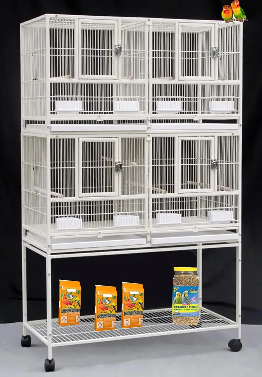 High-Performance Combo Breeding Stacker Center Divided Breeder Bird Flight Double Rolling Cage with Side Breeding Nest Door White Double Stack High-Grade