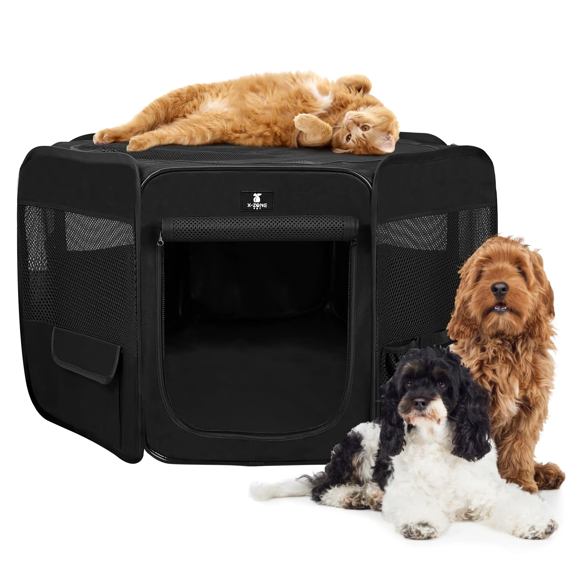 Genuine X-ZONE PET Dog Playpen - Portable Foldable Play Pen for Puppies Cats Rabbits Chicks Indoor Outdoor 36in Diameter x 23in High Quality