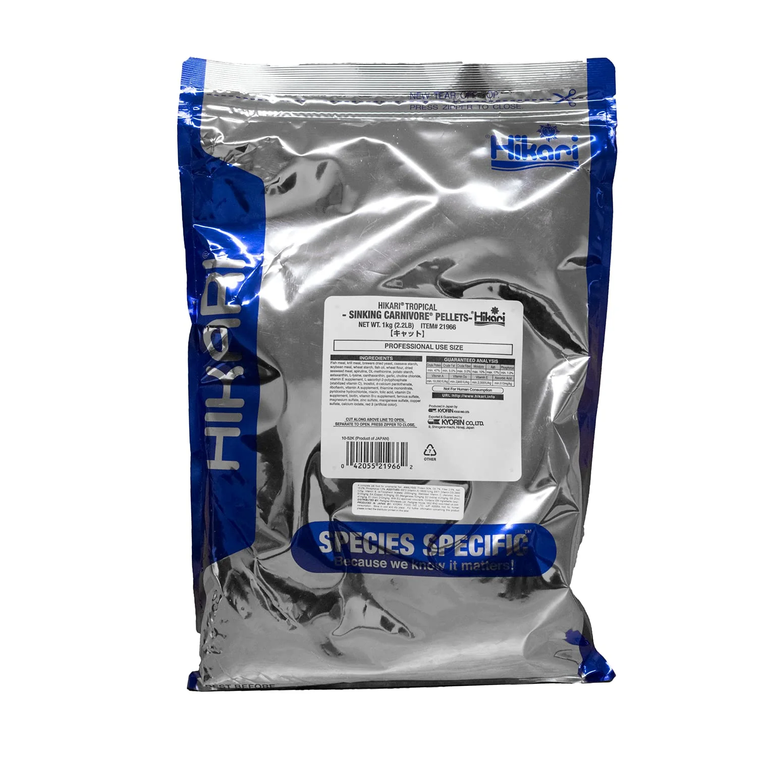 Sustainable Hikari Tropical Sinking Carnivore Pellets - 2.2 lb Balanced Freshwater Diet Long-Lasting
