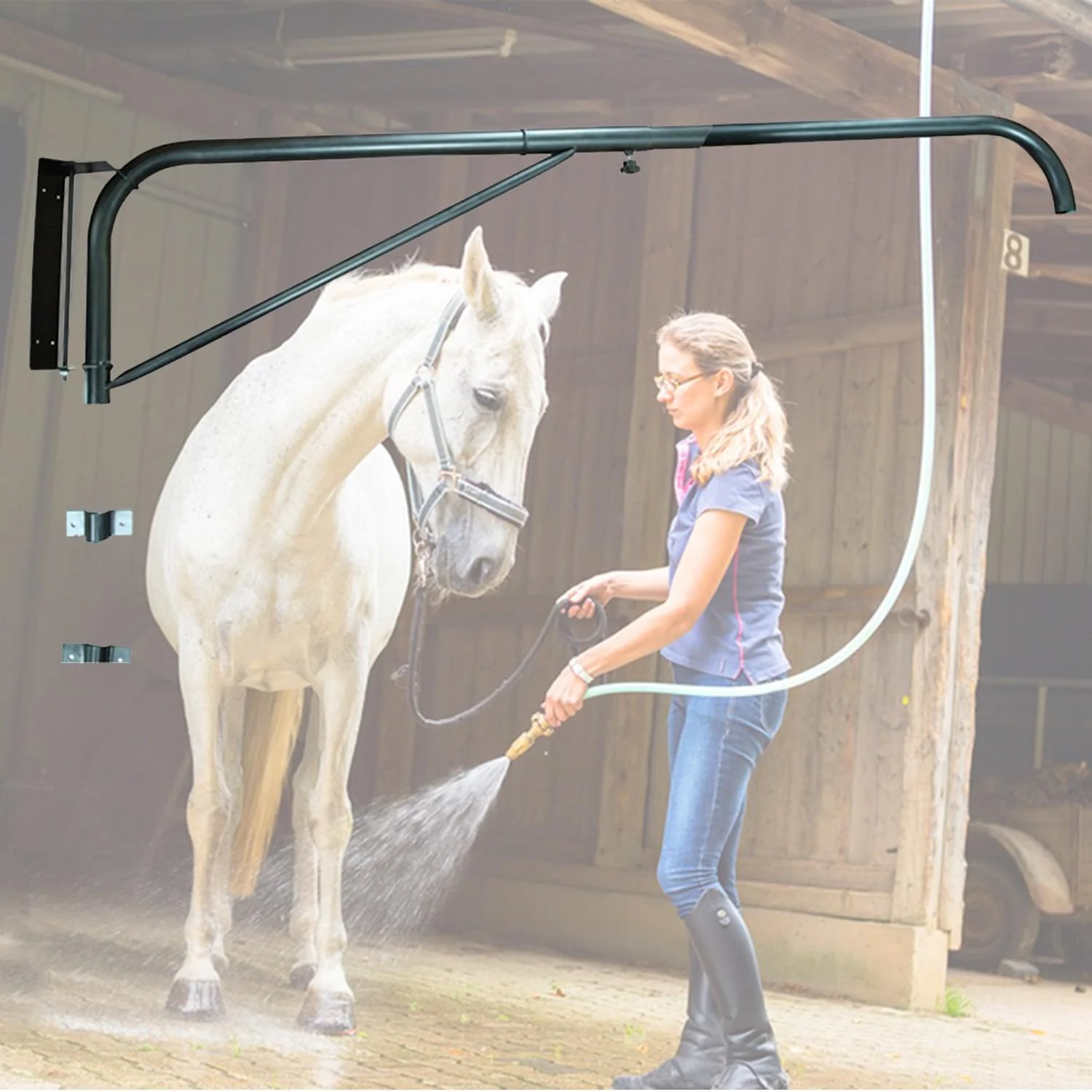 Certified WGOHOSE Swinging-Arm Horse Wash Attachment Wall-M Mounted Spray Boom for Tangling- Grooming Recyclable