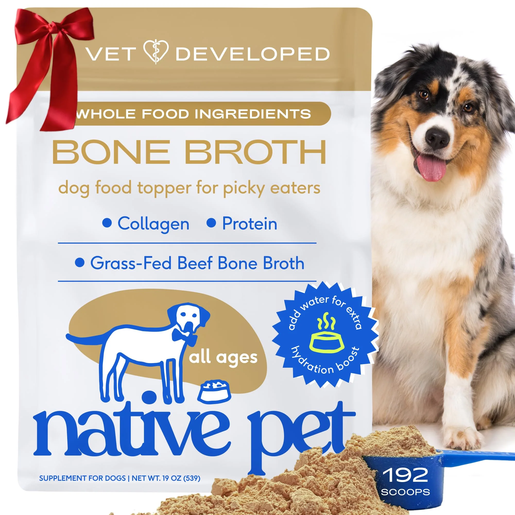 Top-Quality Native Pet Bone Broth for Dogs and Cats - Beef Bone Broth Powder 192 SCOOPS Consistent