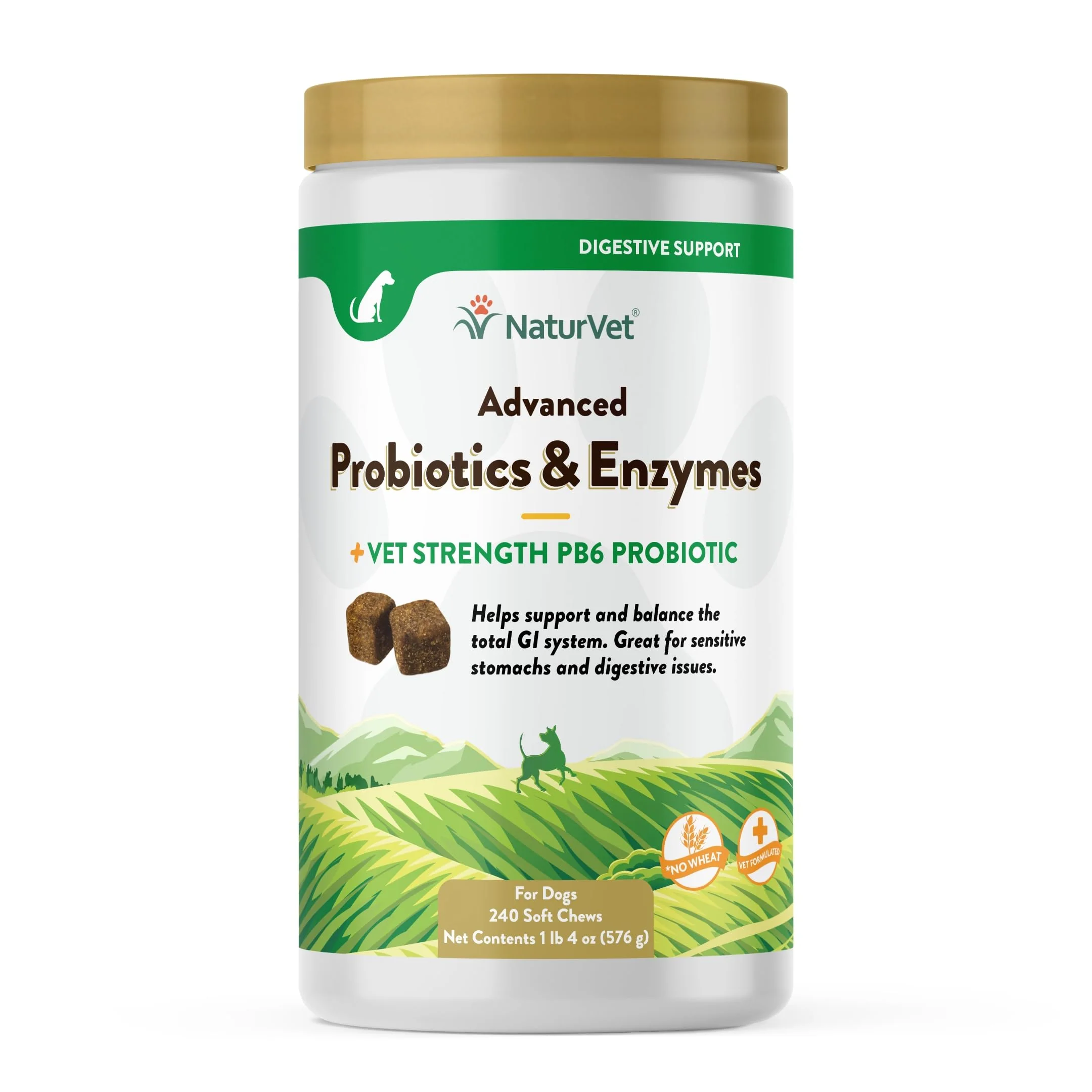 NaturVet Advanced Probiotics Enzymes PB6 Dog Soft Chews – Hickory Smoked Bacon Flavor 240 Count Jar Environmentally Friendly