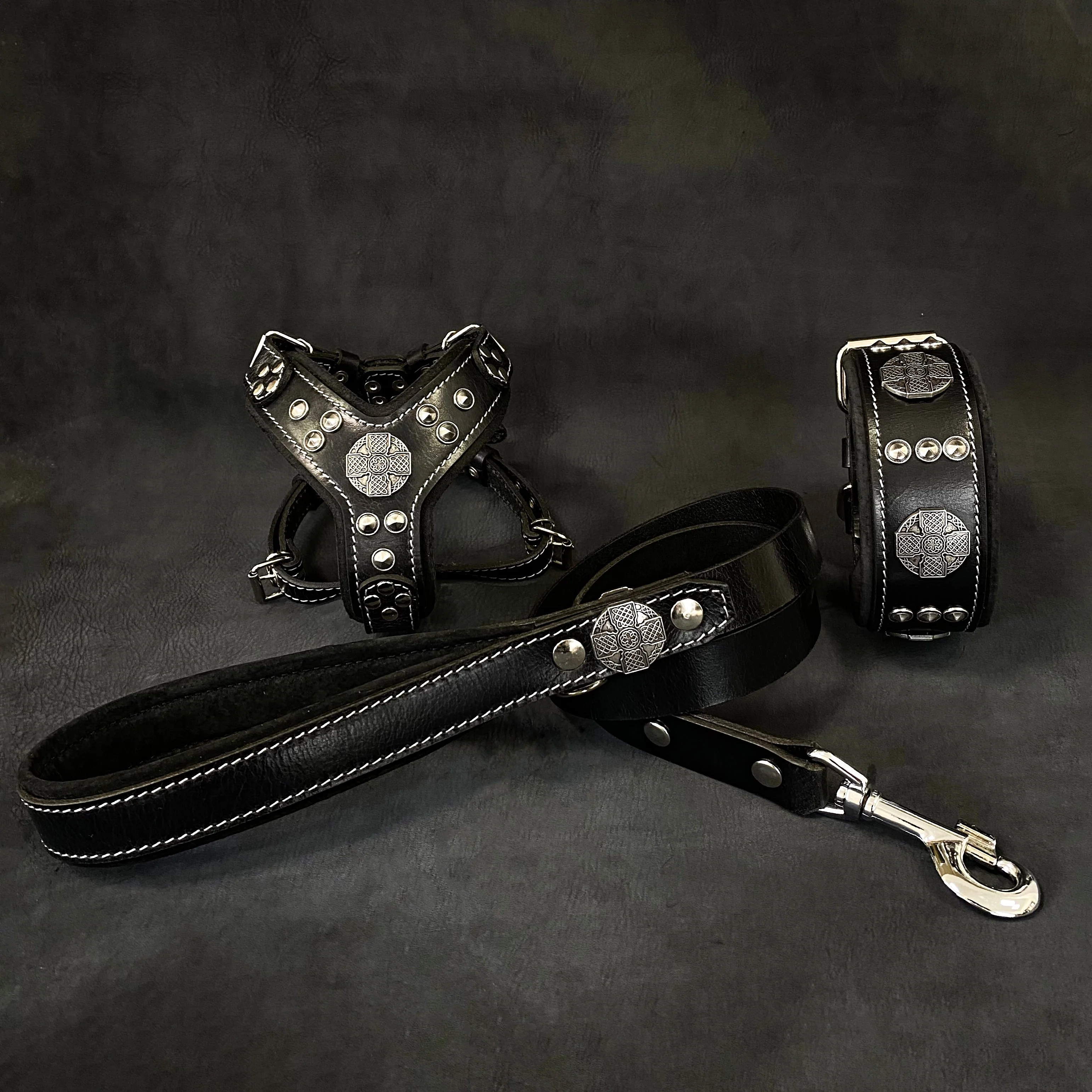 Quality Maximus Black Silver Small dog SET - Harness - collar - lead Smart