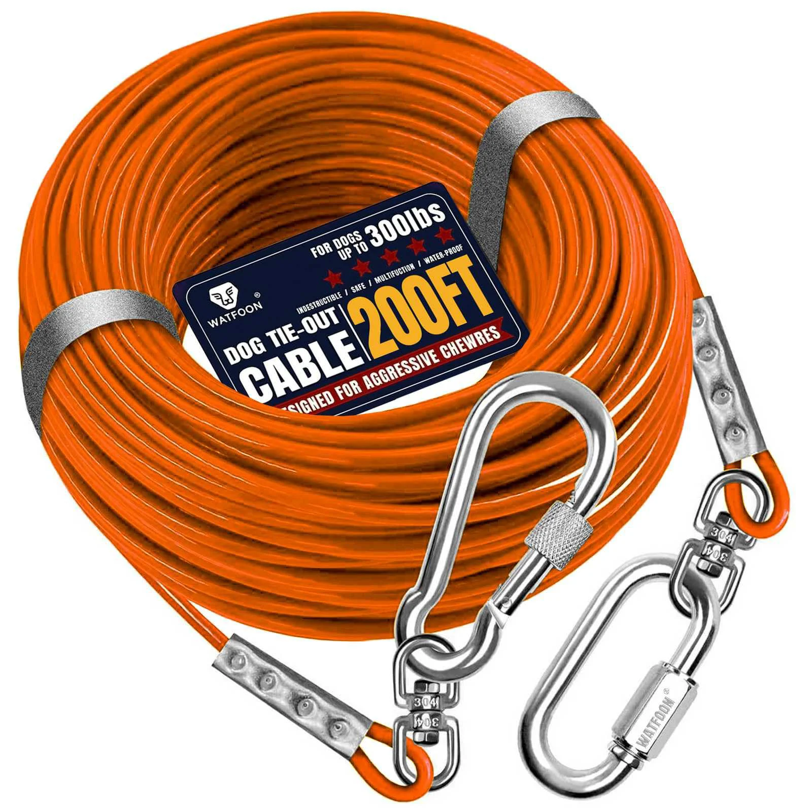 Exceptional WATFOON Tie Out Cable for Dogs - 200ft 1000lb Break Strength 360-Degree Buckles Casual