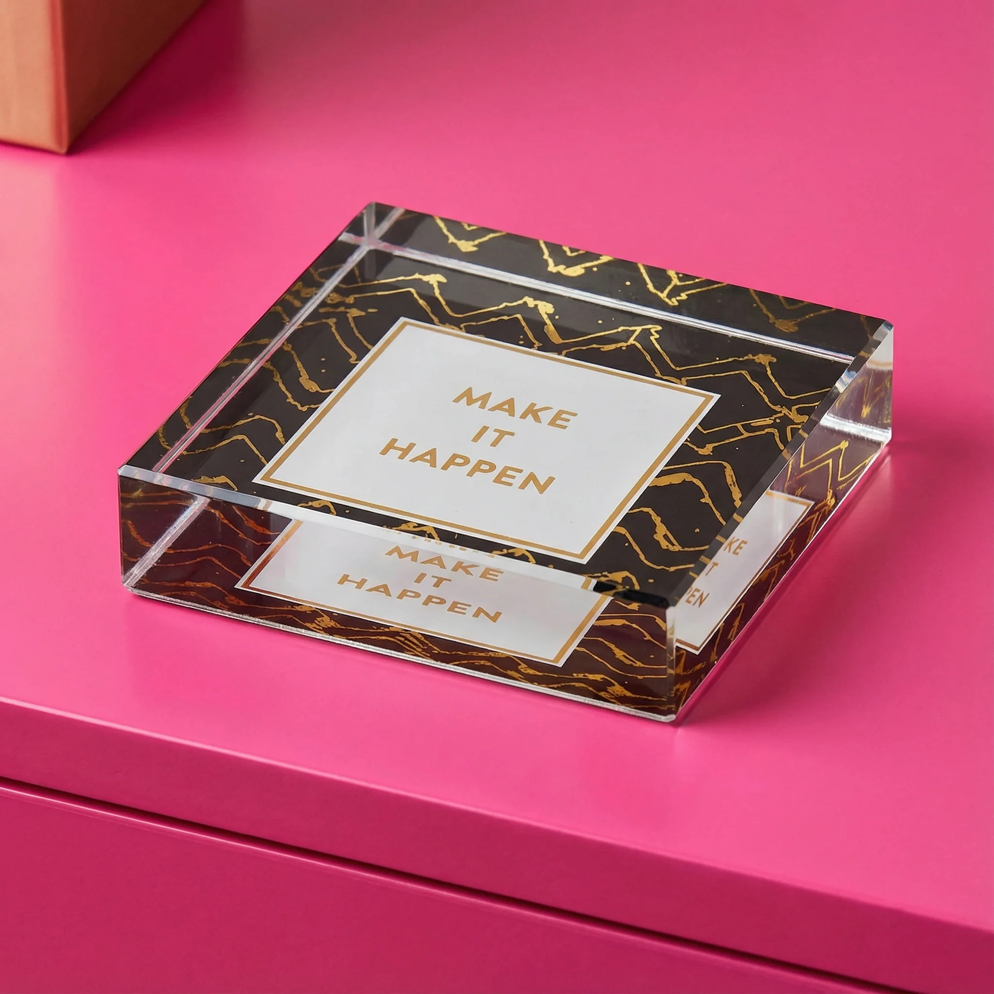 Unique Make It Happen 3 x3 Paperweight in Black Effective