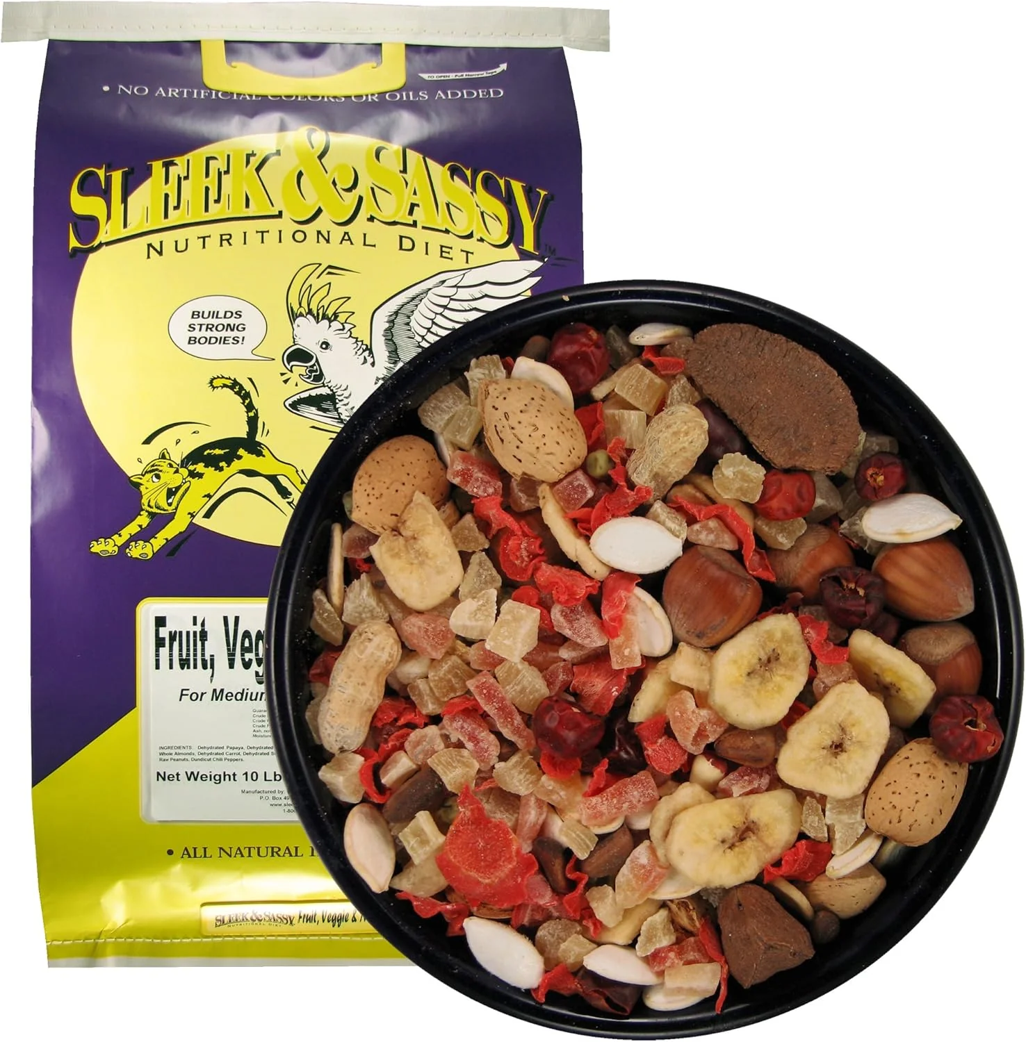 Clean SLEEK SASSY Fruit Veggie Nut Parrot Treat for Large Conures Amazons African Greys Cockatoos Pionus-Parrots Macaws 10 lbs. Premium