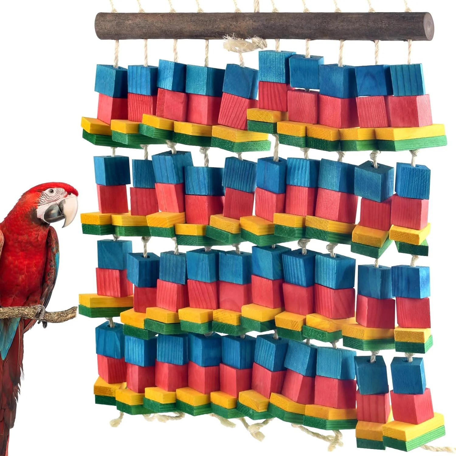 Detailed Extra Large Bird Toys 21.6inch XL Macaw African Grey Parrot Chewing Toys Natural Wooden Block Knots Tearing Toy Parrot Cage Accessories for Big Birds Solid