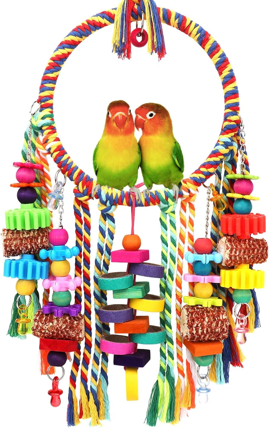 Specialty Bird Toys Bird Rope Ring Swing Perch with Corn Cob Cardboard Bagels Wooden Blocks Chewing Toys for Parakeets Cockatiels Conure Lovebirds Finches and Other Small-Sized Birds Clean
