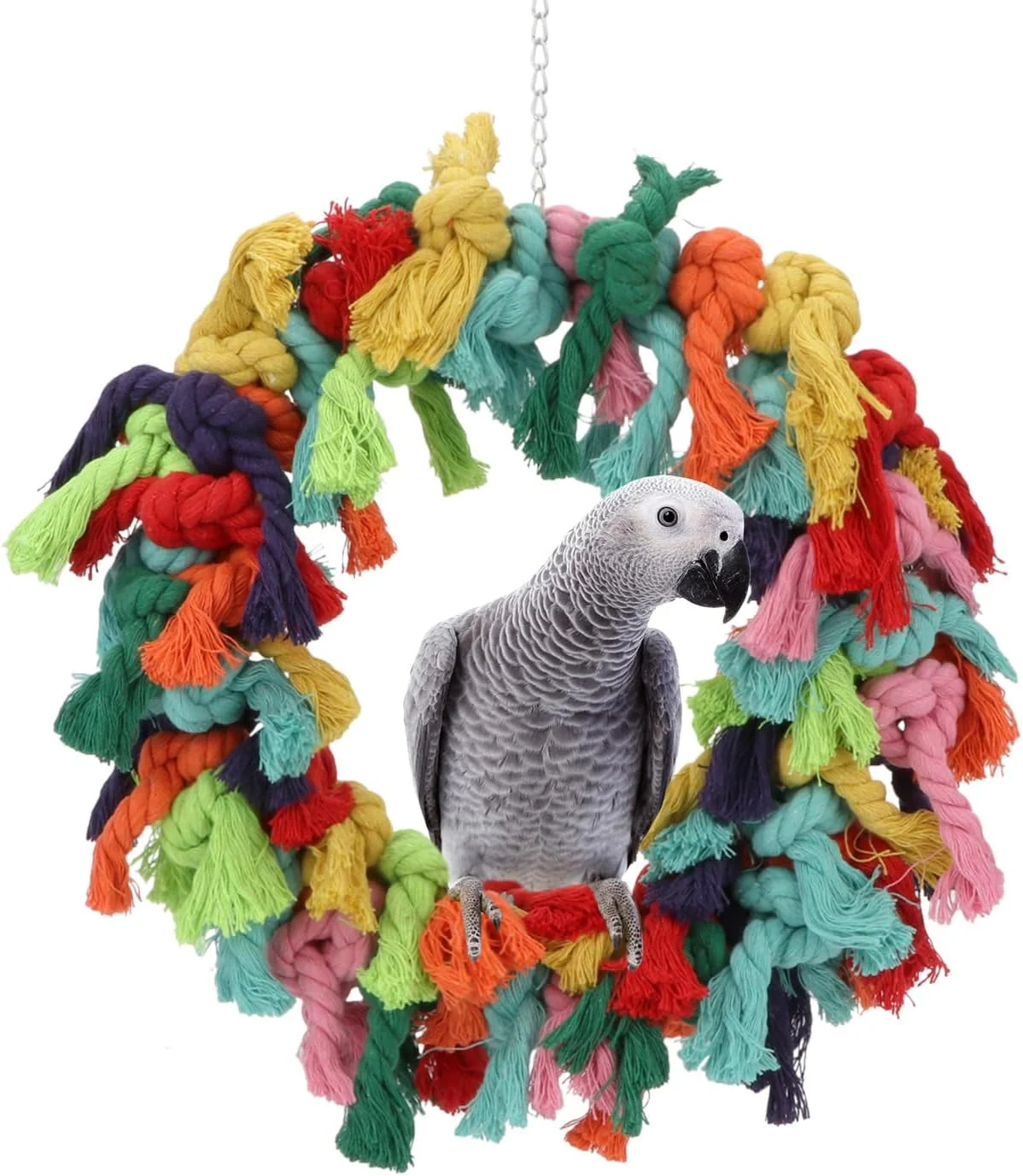 Reliable Bird Colorful Cotton Rope Hanging Ring Parrot Preening Grooming Chew Climb Biting Toy for African Grey Cockatoo Conure Parakeet Classic