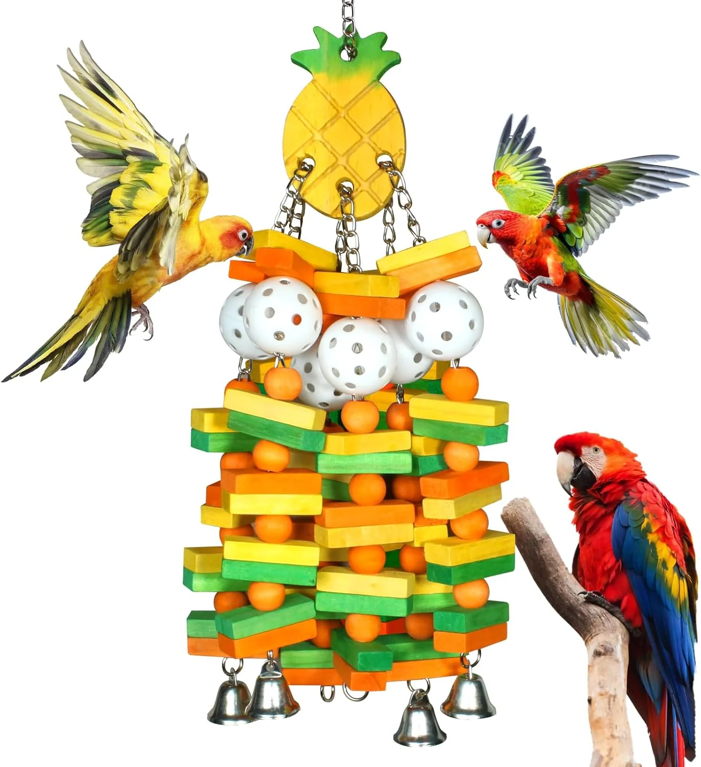 Authentic Parrot Toys 18 inches Bird Shredding Toys for Medium Large Parrots Cockatiels Macaw African Conure Bird Toy Natural Poplar Wood Material User-Friendly