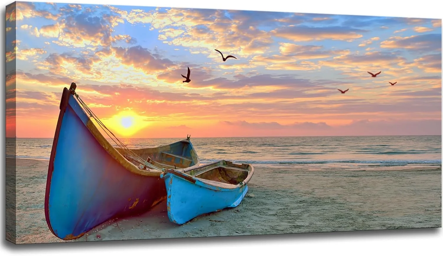 Functional Ocean Sunset Canvas Wall Art for Living Room Sail Boat Framed Artwork Seascape Painting Coastal Pictures for Bedroom Office Wall Decoration 20x40 Inch Premium