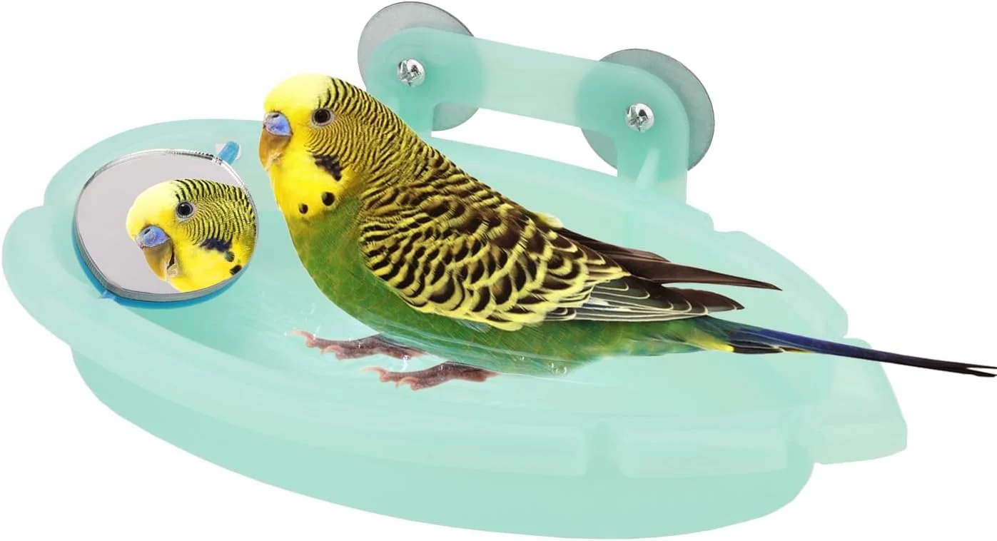 Certified Wontee Bird Bath for Cage Portable Parrot Hanging Bathroom Bathing Tub with Mirror for Small Birds Parakeets Budgies Lovebirds Canaries Finches Innovative