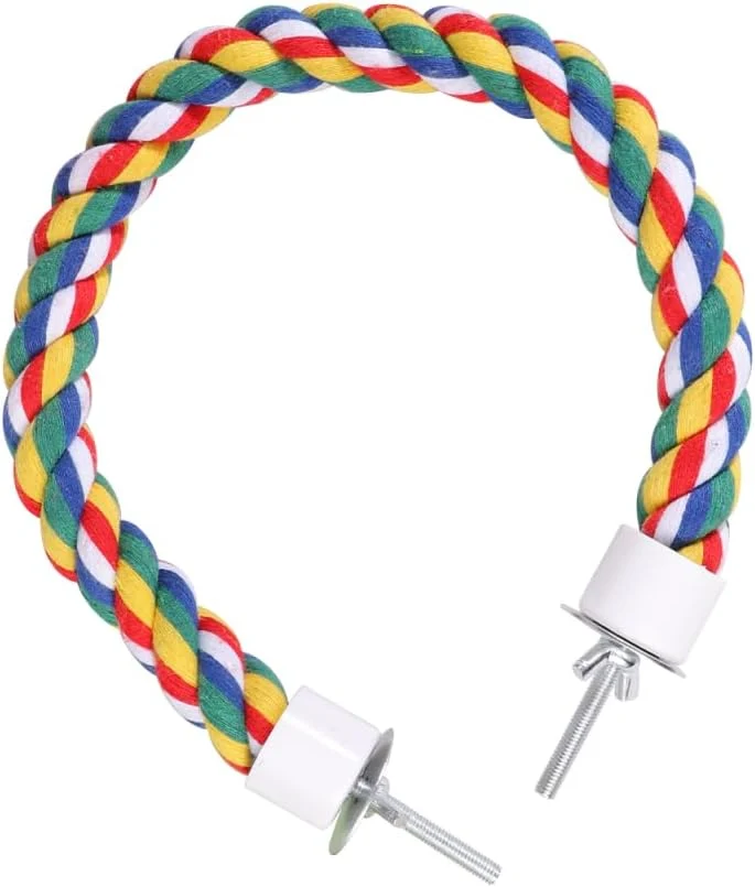 First-Class Colorful Bird Rope Perch Stand Birdcage Swing Spiral Toys Bird Climbing Standing Bungee Rope Perches Chew Toys Cage Accessories for Cockatiels Parrots Birds 40CM 15.7inch Safe