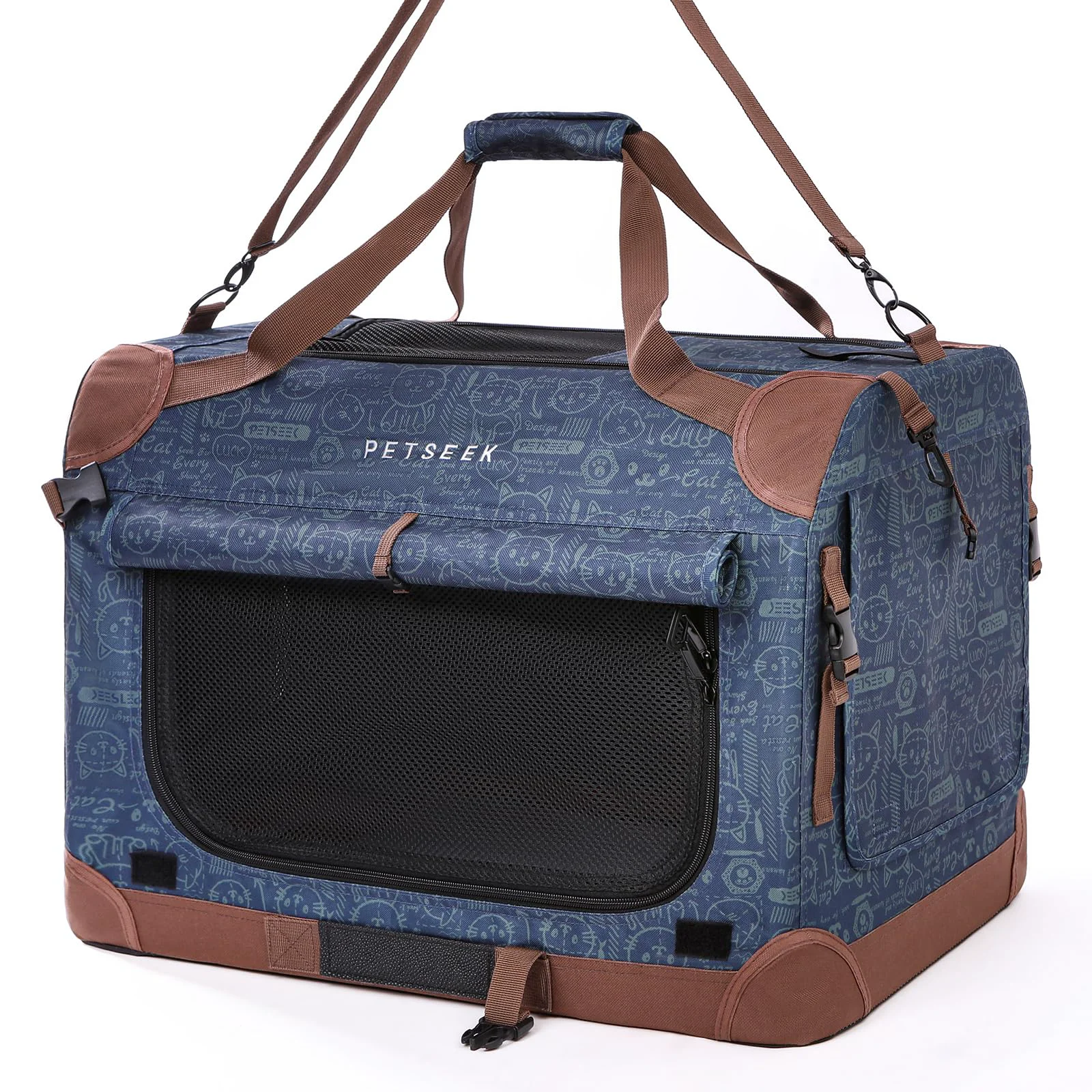 Authentic Petseek Extra Large Cat Carrier Soft Sided – 24 x 16.5 x 16 in Navy Car Travel World-Class