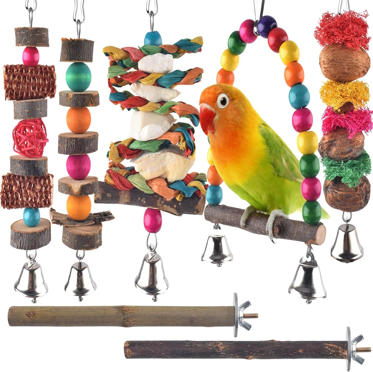 Dependable Bissap Bird Chew Toys 7 Packs Parakeet Natural Wood Toys Parrot Hanging Cage Toy Bird Perch Stand for Small Bird Conure Cockatiel Parrotlet Lovebird Budgie Selected