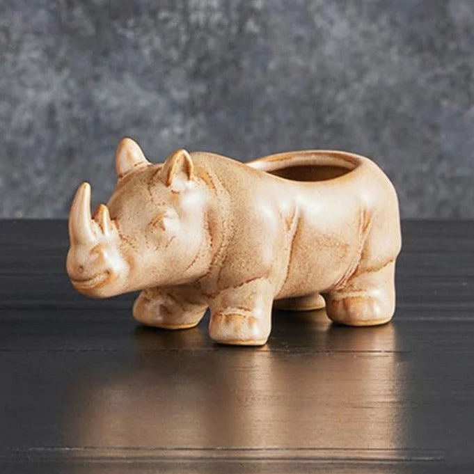 Environmentally Friendly Mini Rhino Ceramic Planter Wild Safari Hippo Shaped Succulents Flower Pot 4.5 x 2 Breathable