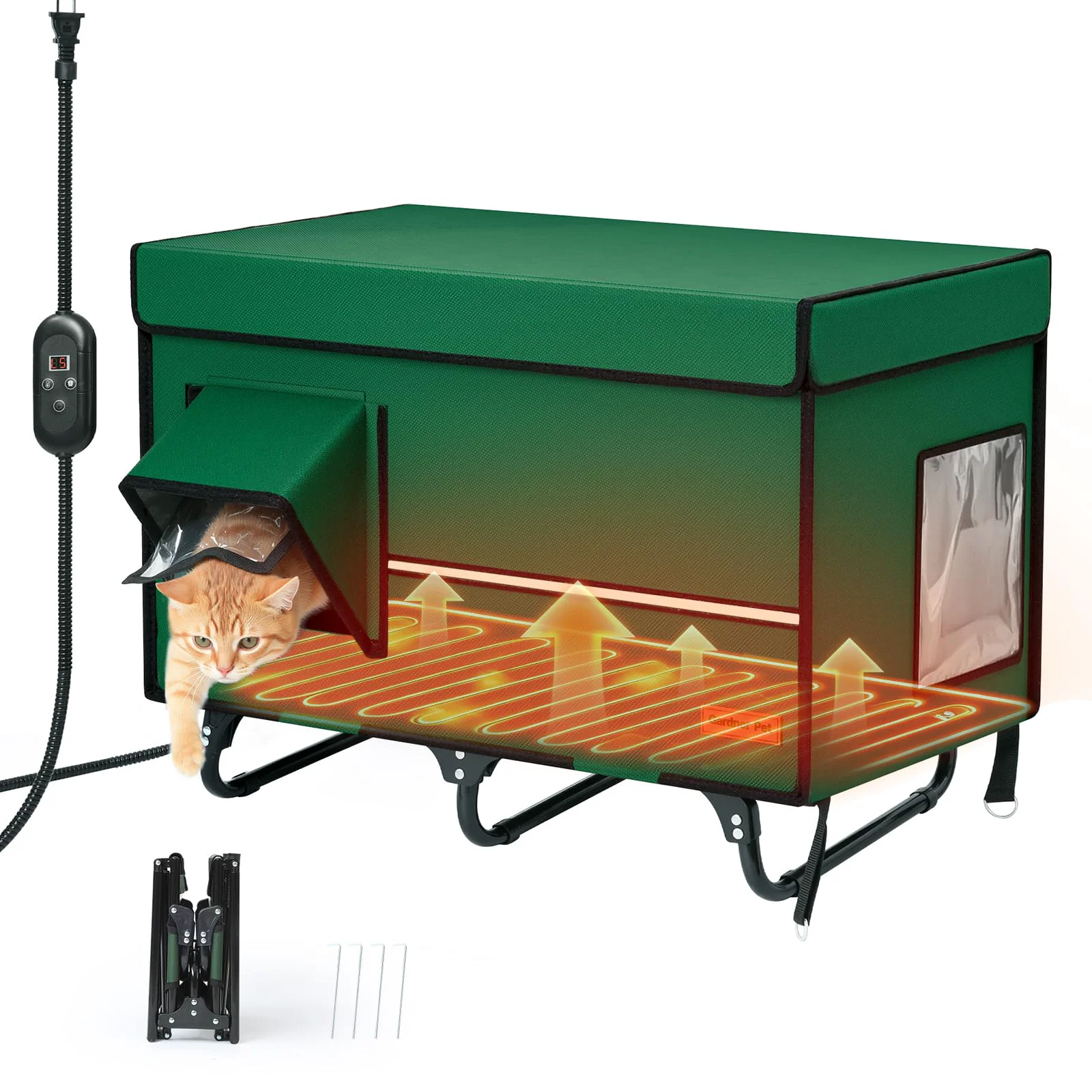 Exclusive Gardner Pet X-Large Collapsible Heated Cat House – Outdoor Weatherproof Shelter with Heating Pad High-Performance