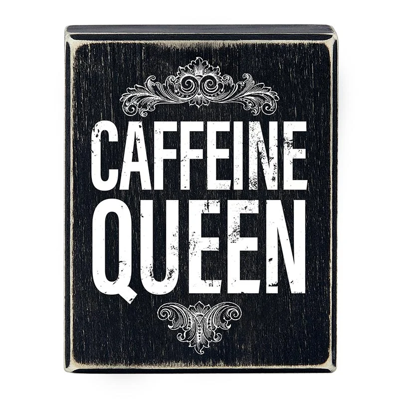 Long-Lasting Caffeine Queen Box Sign in Black Funny Rustic Wall Wooden Box Sign Decor Advanced