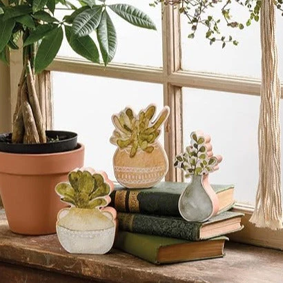 Fashionable Set of 3 Wooden Succulents standing Plant Decor Professional