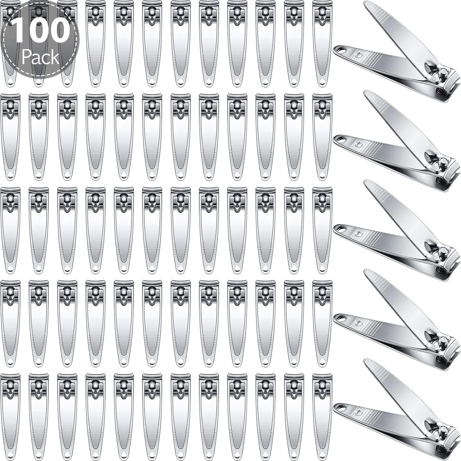Refined Mudder 100 Pieces Nail Clippers Set Bulk for Men Women Ultra Sharp Stainless Steel Fingernail and Toenail Clippers Flat Portable Travel Fingernails Sturdy Trimmer Pointed Pedicure Manicure Care Tool Trendy