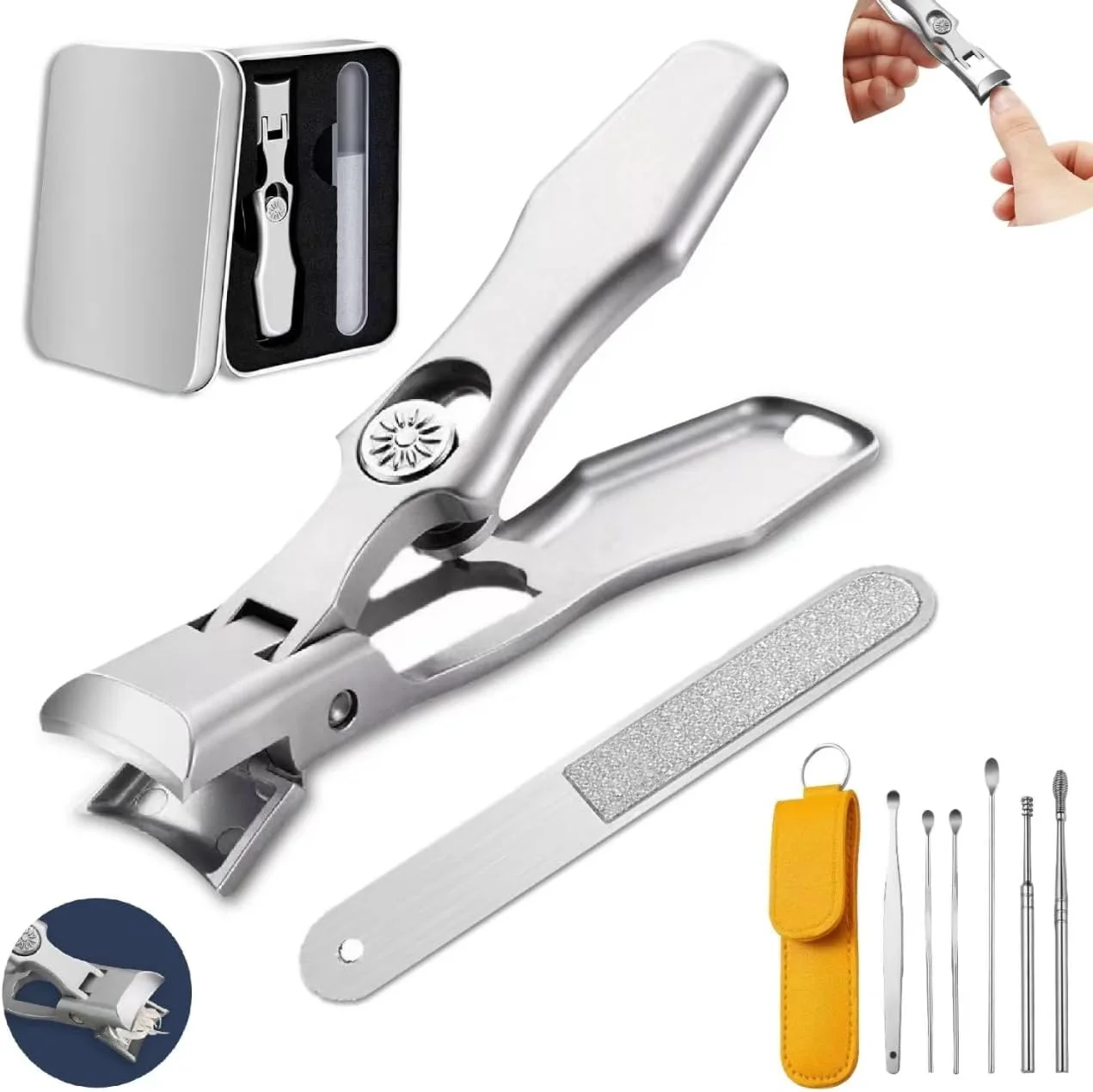 Specialty German Nail Clippers for Men Women Anti-Splashing Design Ultra Sharp Stainless Steel Nail Clippers with Catcher for Thick Nails Nail Clippers Set with Nail File for Men Women Seniors Sophisticated