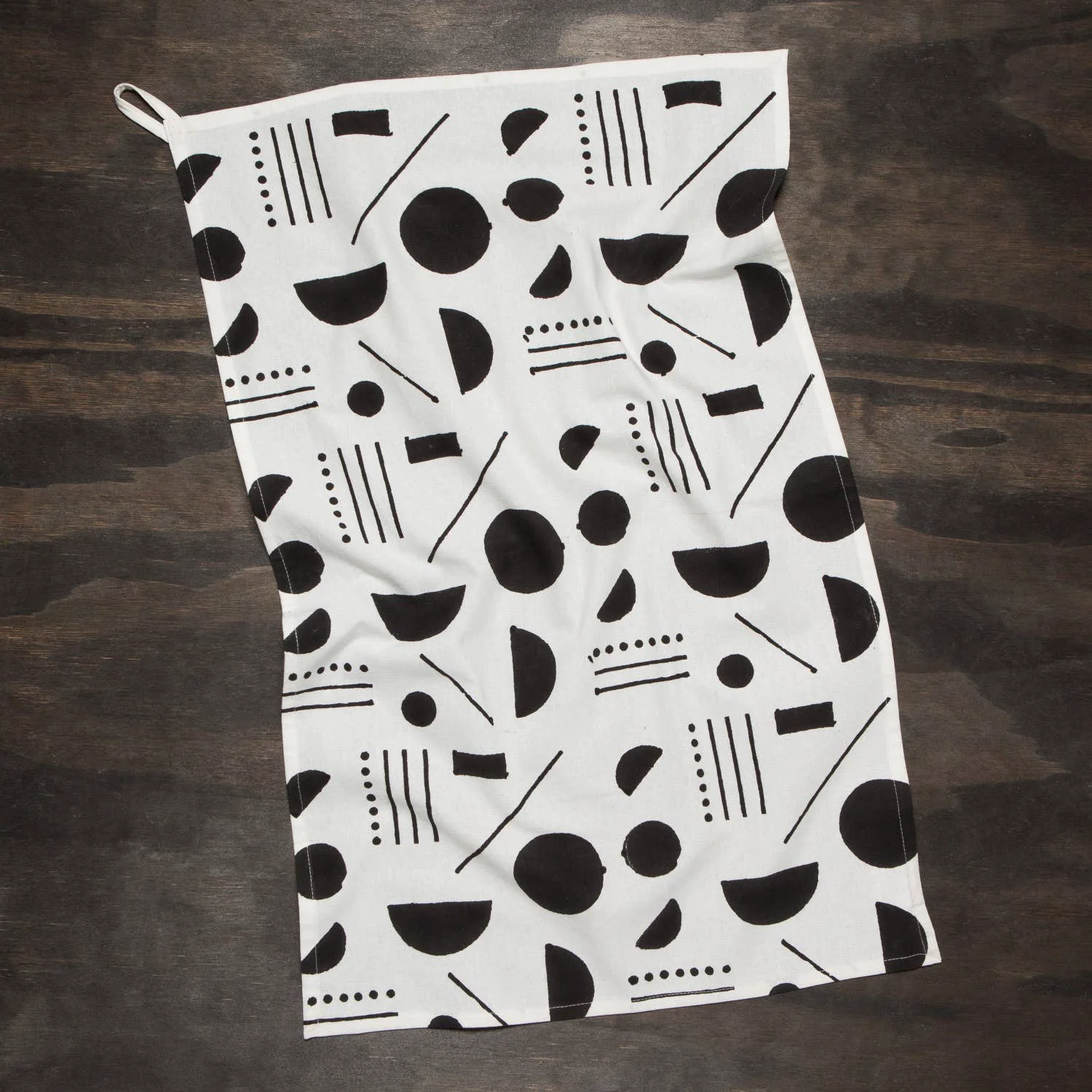 Authentic Domino Cotton Block Printed Dishtowel Minimalist Cotton Hand Tea Dish Cloth 18 x 28 Natural