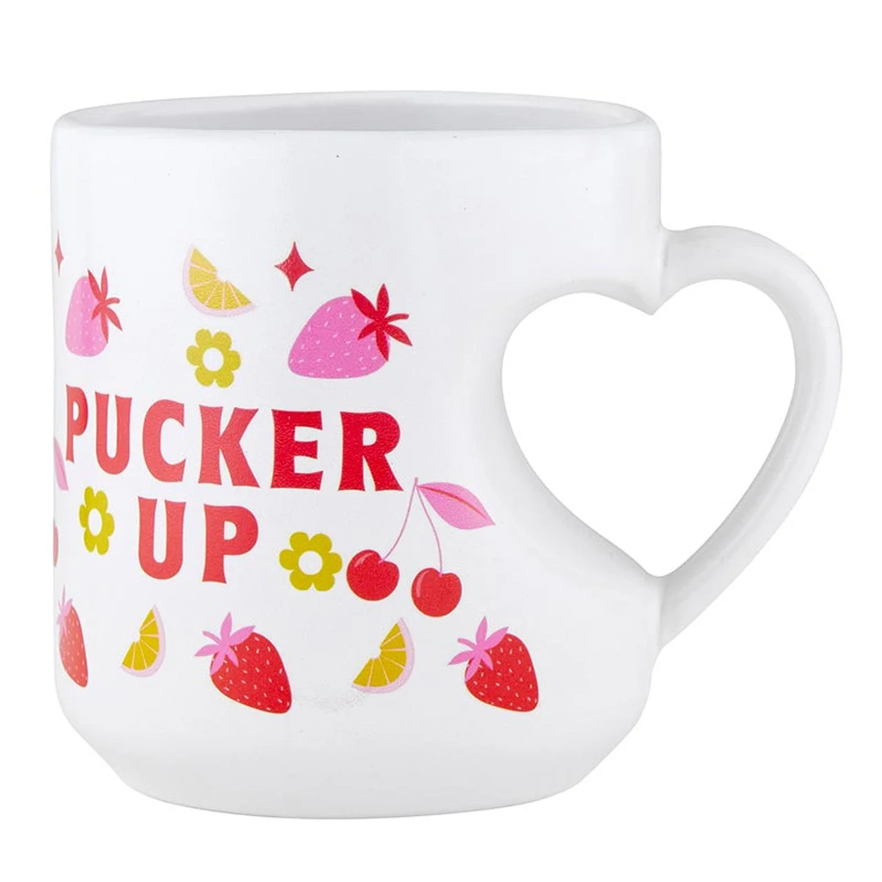 Solid Romance Pucker Up Heart Shaped Handle Mug Stoneware Tea Coffee Cup 12oz Specialty